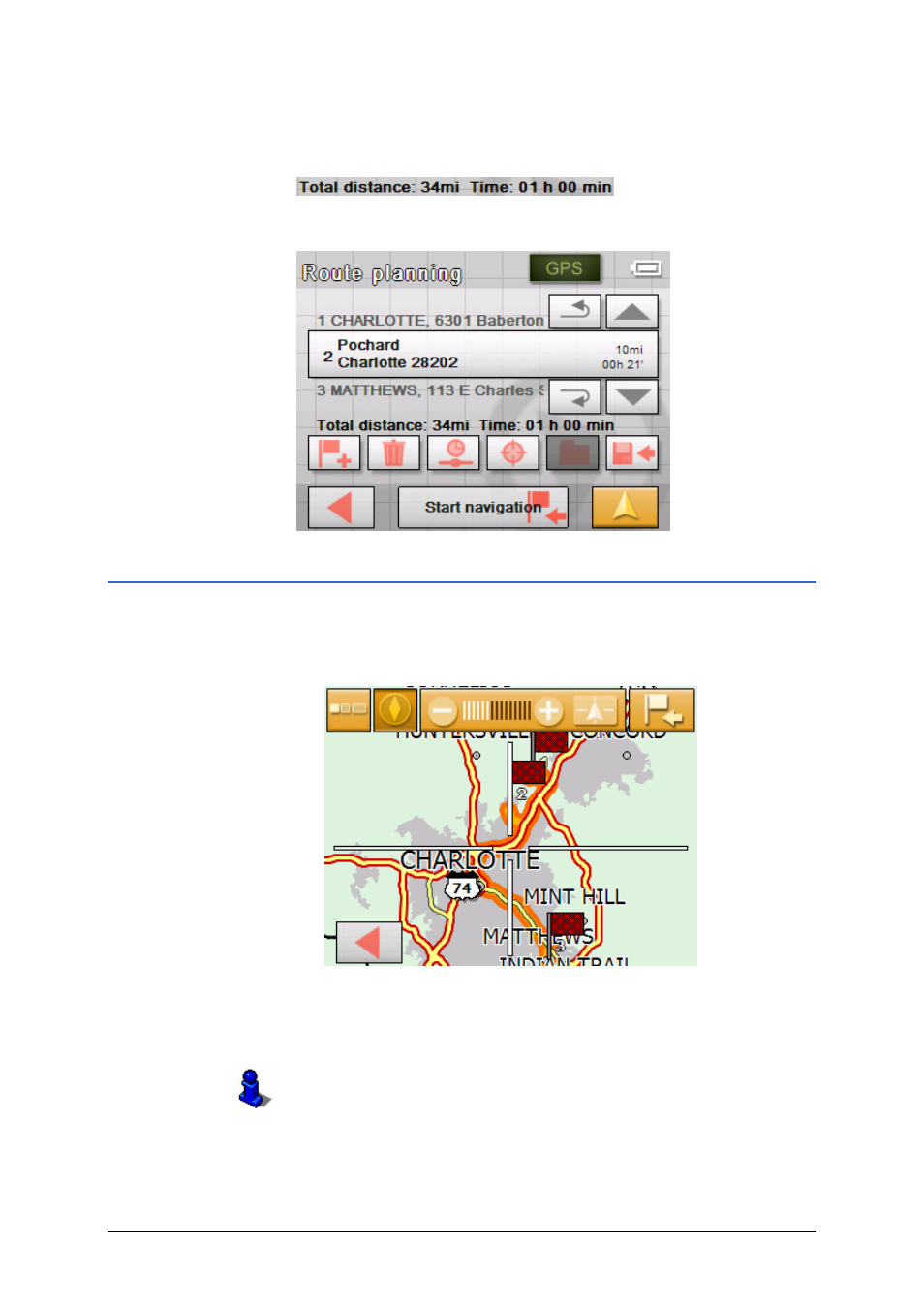 Displaying the itinerary on the map | Sony NV-U50 User Manual | Page 55 / 90