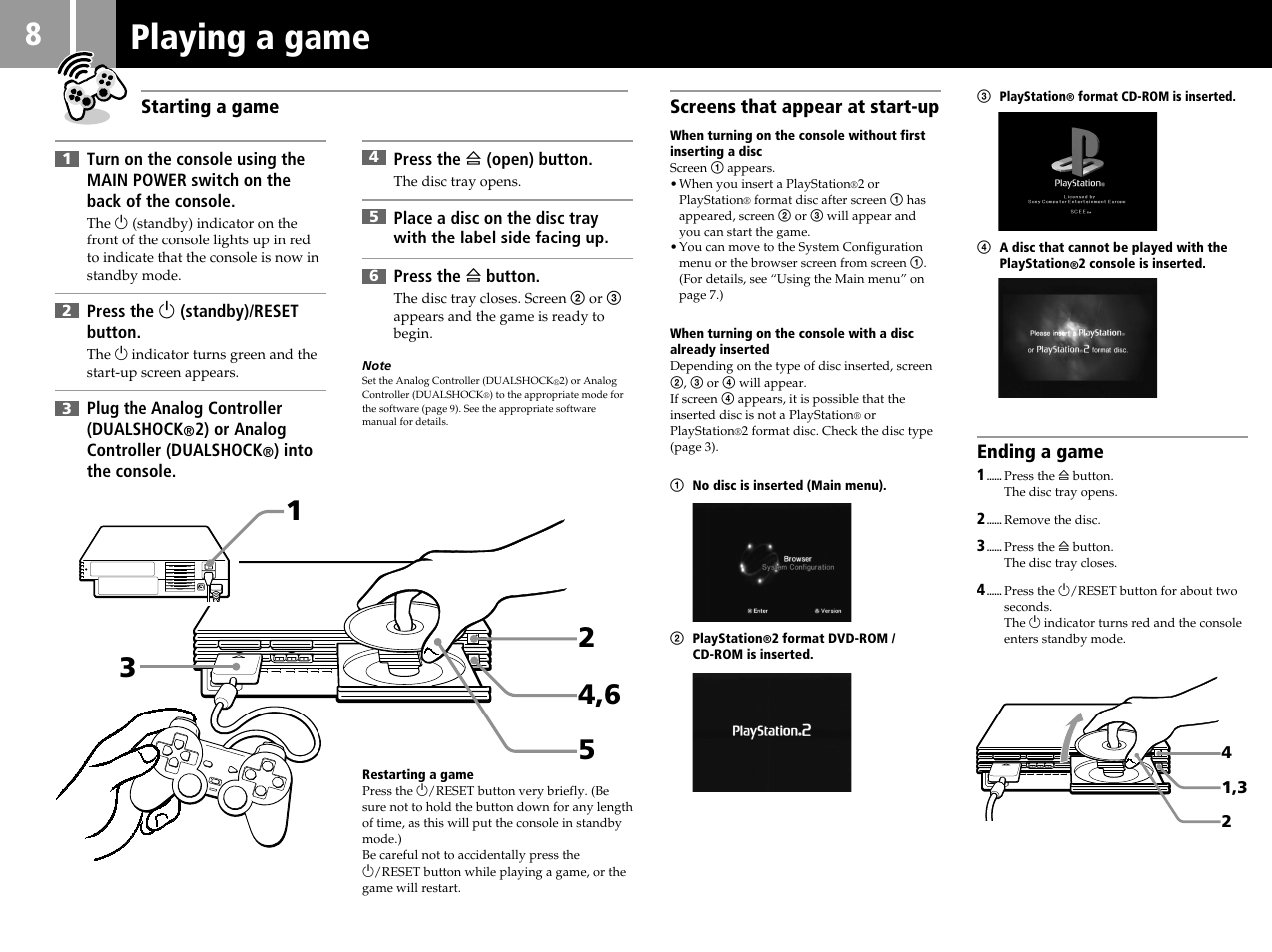 Playing a game | Sony PS2 SCPH-39002 User Manual | Page 8 / 24