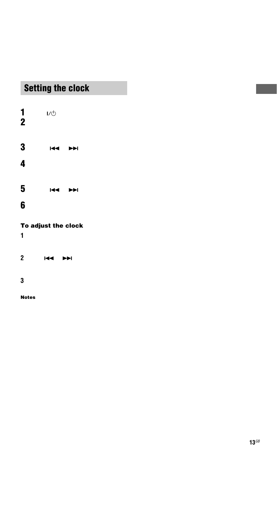 Setting the clock | Sony MHC-GNX66 User Manual | Page 13 / 56