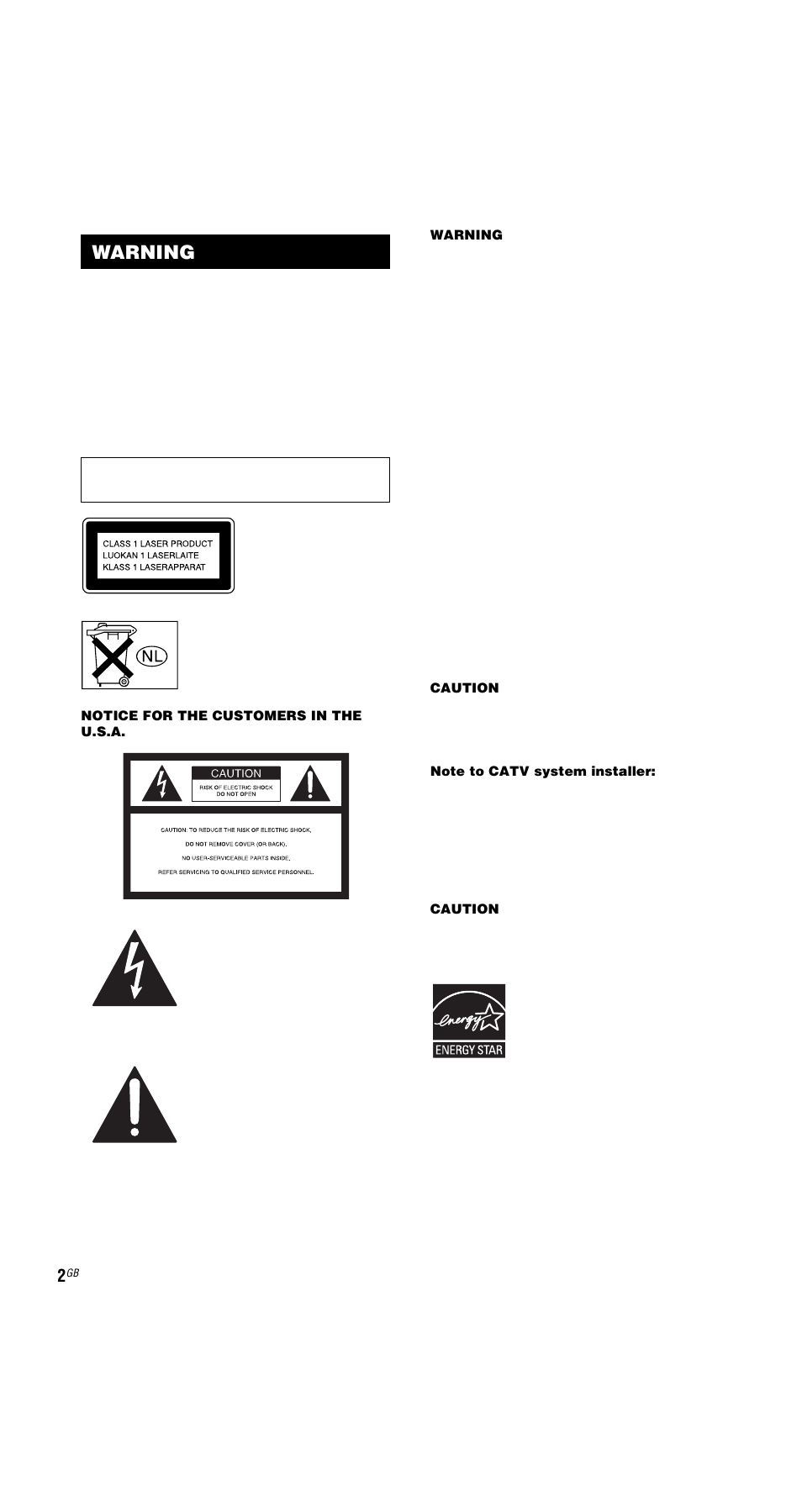Warning | Sony MHC-GNX66 User Manual | Page 2 / 56