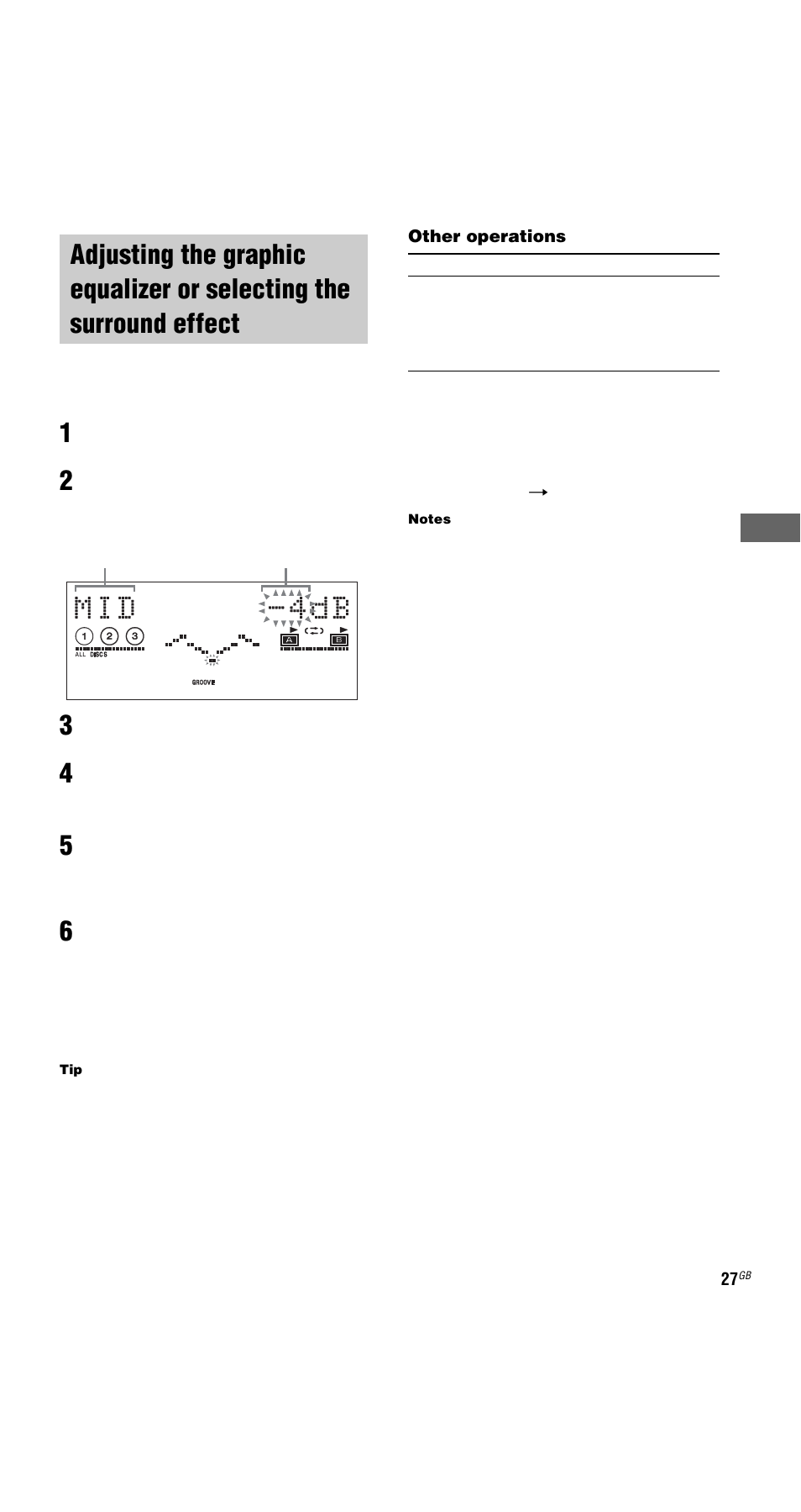 Adjusting the graphic equalizer or, Selecting the surround effect | Sony MHC-GNX66 User Manual | Page 27 / 56