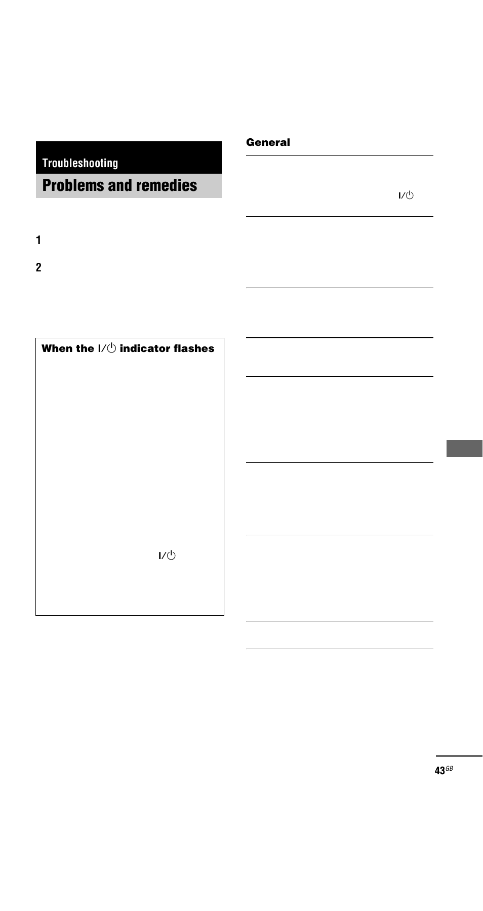 Troubleshooting, Problems and remedies | Sony MHC-GNX66 User Manual | Page 43 / 56