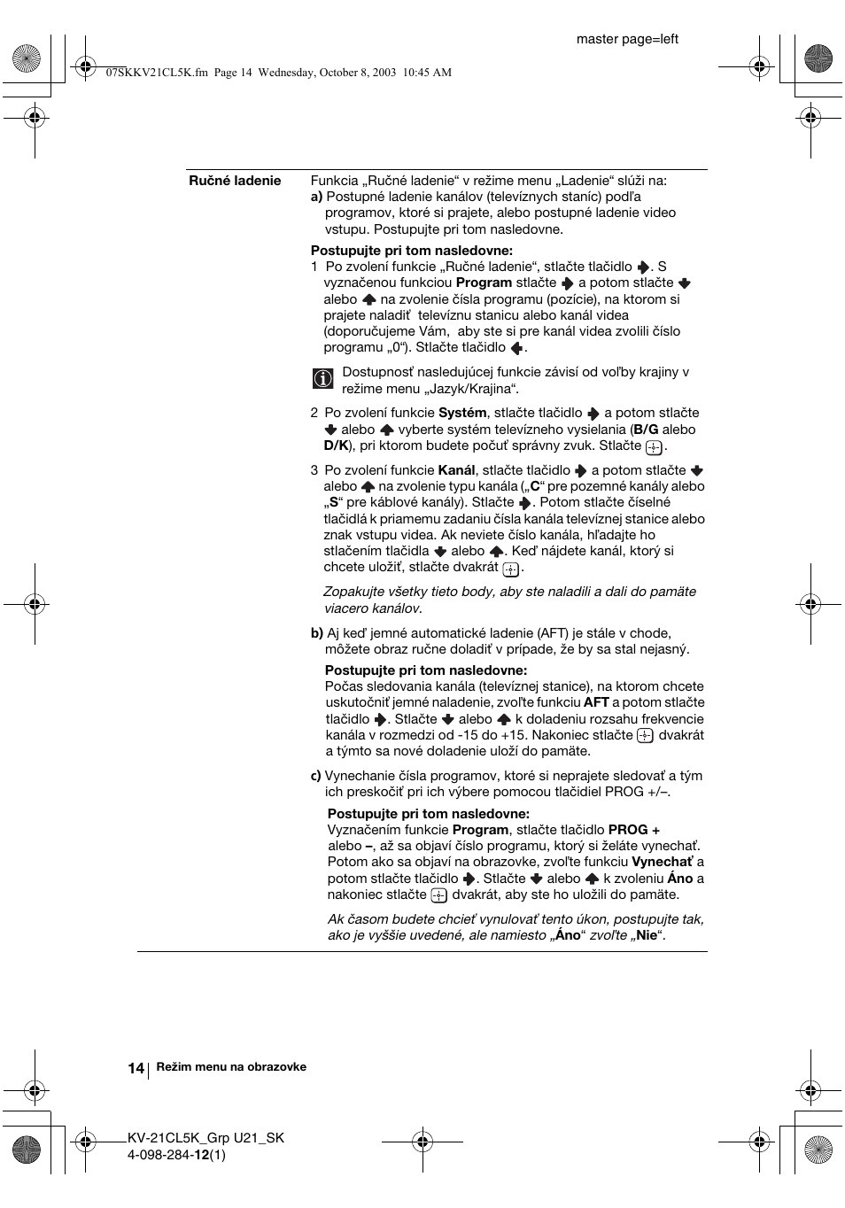 Sony KV-21CL5K User Manual | Page 122 / 128