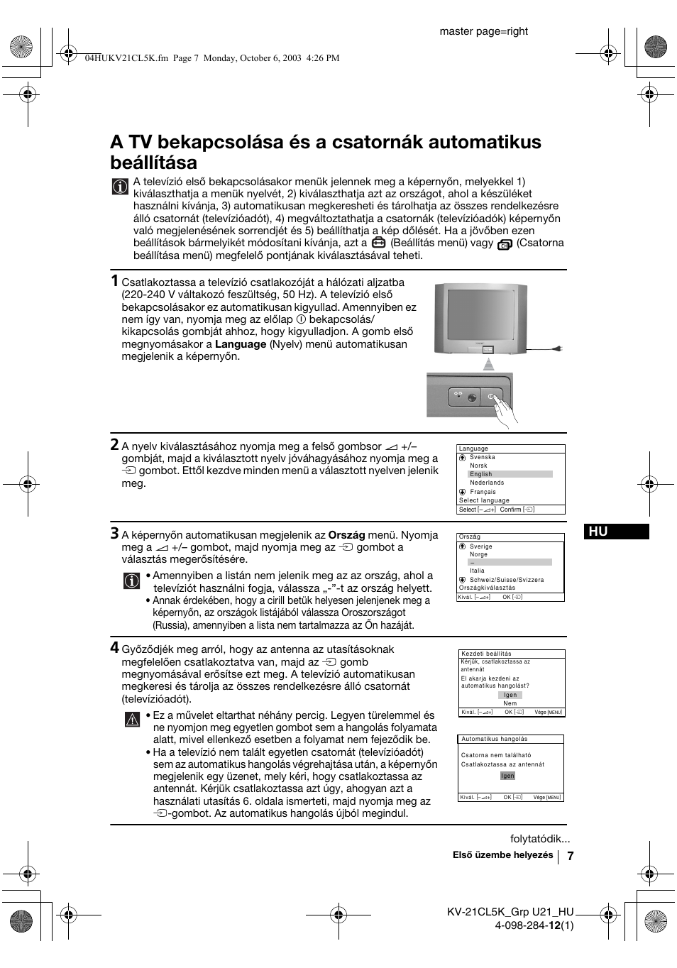 Master page=right, Folytatódik | Sony KV-21CL5K User Manual | Page 61 / 128
