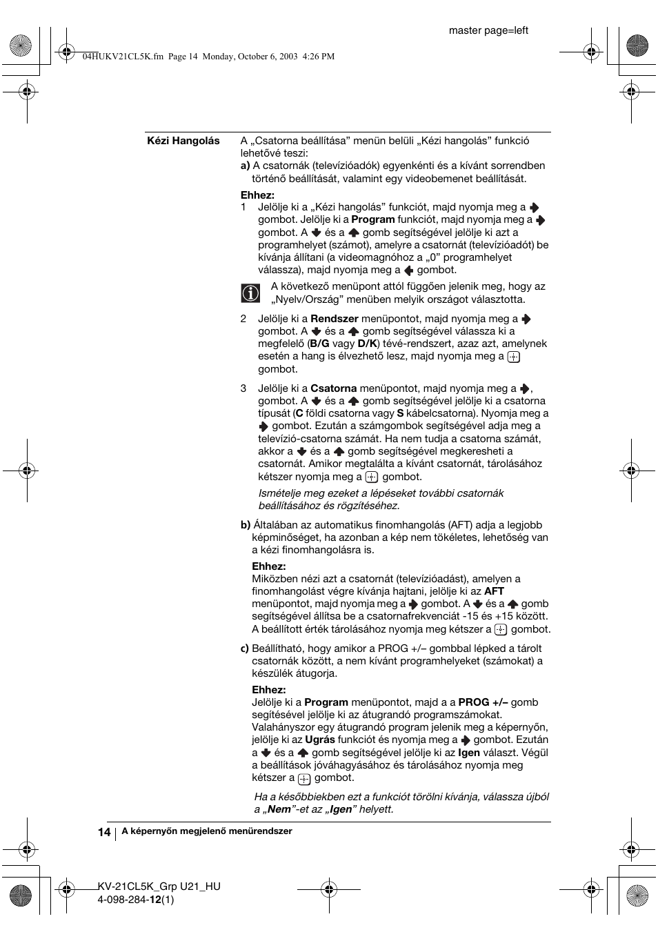 Sony KV-21CL5K User Manual | Page 68 / 128