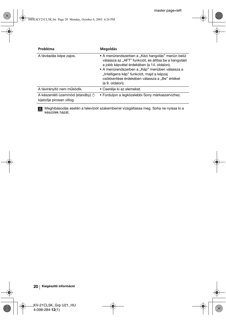 Sony KV-21CL5K User Manual | Page 74 / 128