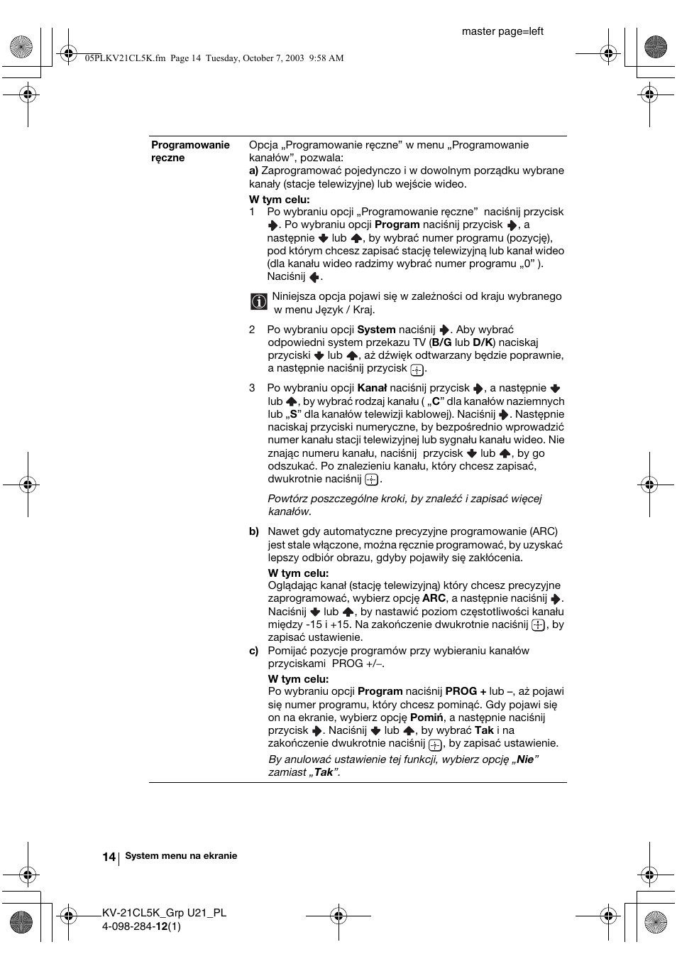 Sony KV-21CL5K User Manual | Page 86 / 128