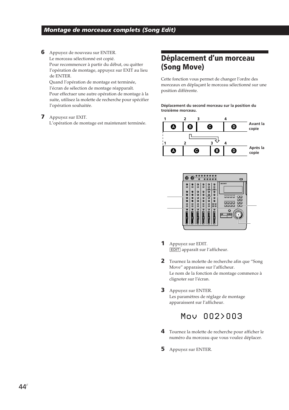 Déplacement d’un morceau (song move) | Sony MDM-X4 User Manual | Page 109 / 194