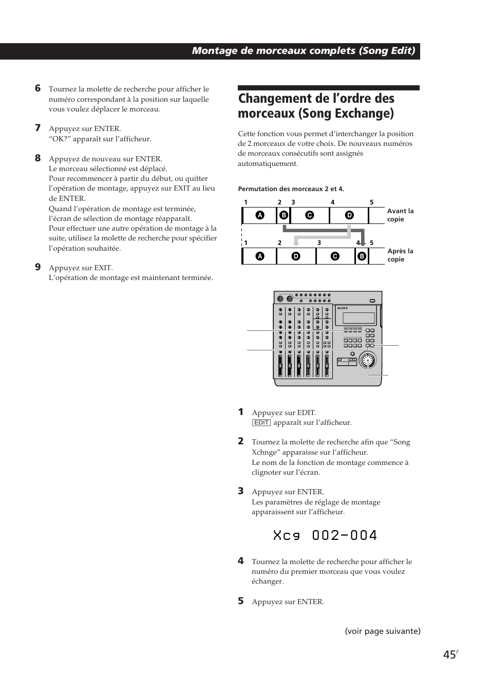 Changement de l’ordre des morceaux (song exchange) | Sony MDM-X4 User Manual | Page 110 / 194