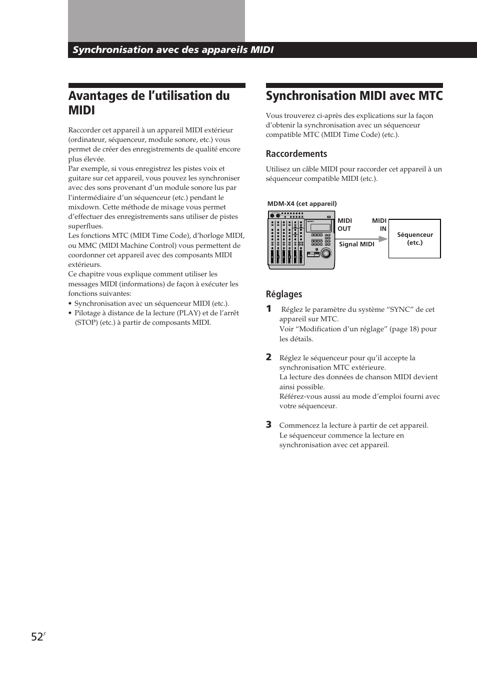 Avantages de l’utilisation du midi, Synchronisation midi avec mtc | Sony MDM-X4 User Manual | Page 117 / 194