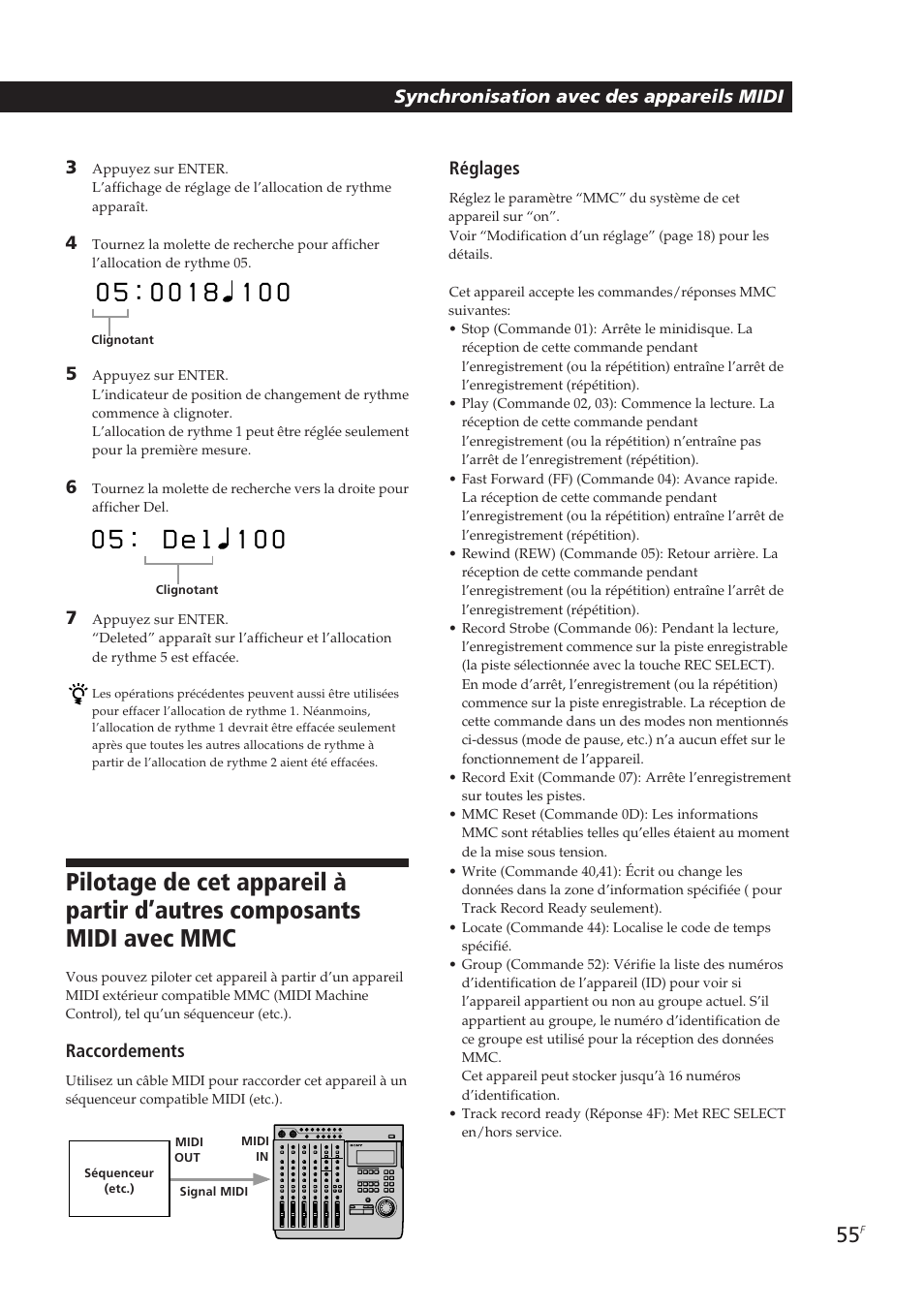 Synchronisation avec des appareils midi 3, Raccordements, Réglages | Sony MDM-X4 User Manual | Page 120 / 194