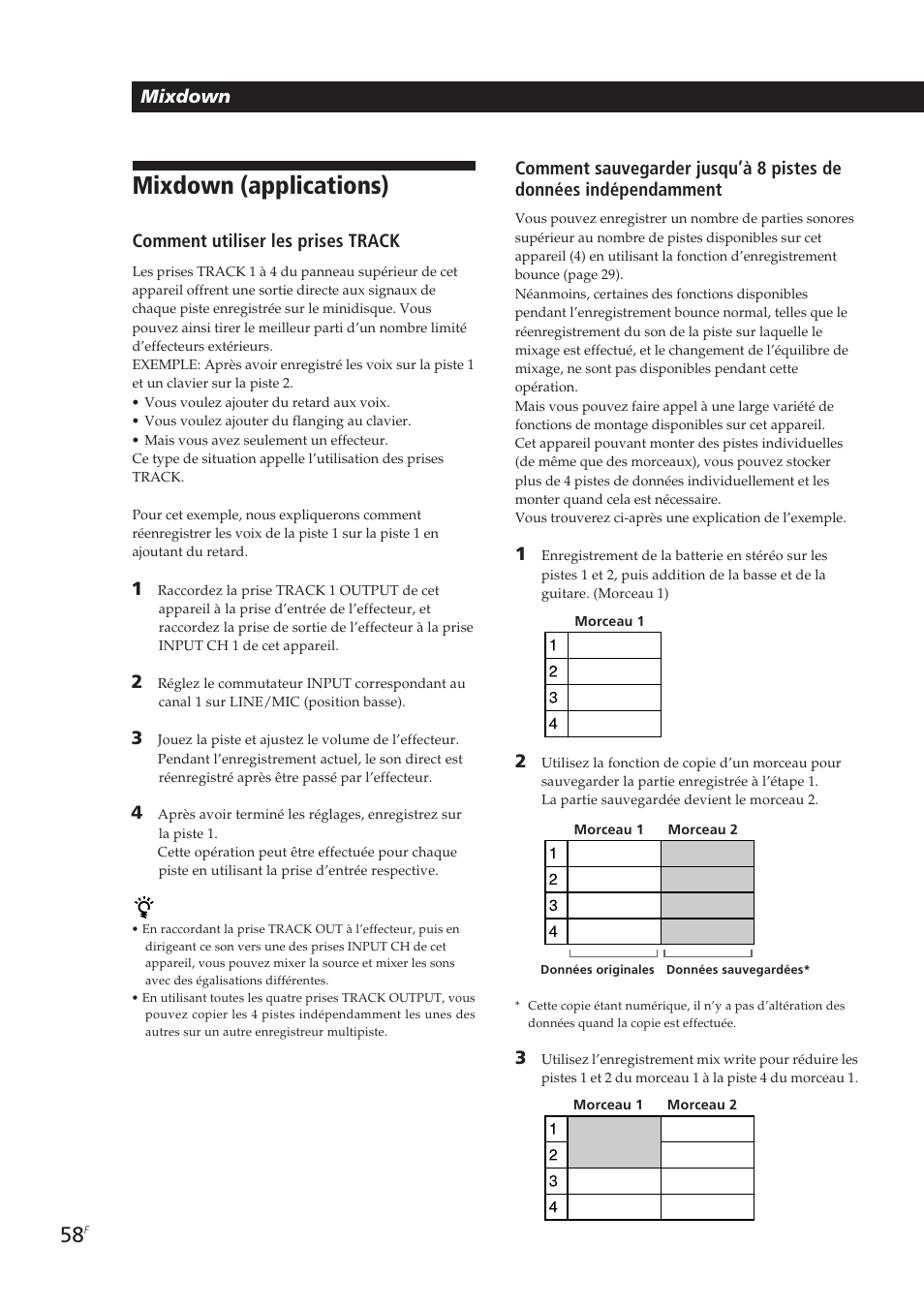 Mixdown (applications), Comment utiliser les prises track | Sony MDM-X4 User Manual | Page 123 / 194