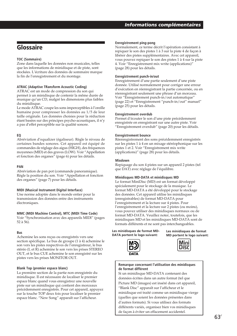 Glossaire | Sony MDM-X4 User Manual | Page 128 / 194