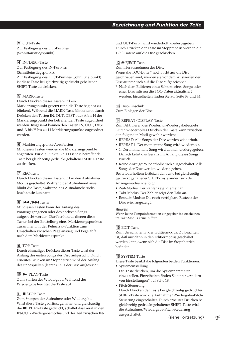 Bezeichnung und funktion der teile | Sony MDM-X4 User Manual | Page 138 / 194