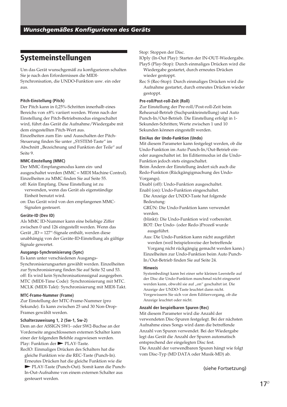 Systemeinstellungen, Wunschgemäßes konfigurieren des geräts | Sony MDM-X4 User Manual | Page 146 / 194