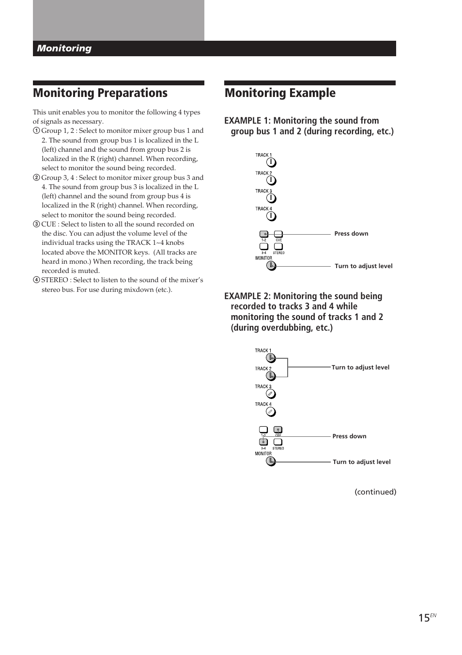 Monitoring preparations, Monitoring example | Sony MDM-X4 User Manual | Page 15 / 194