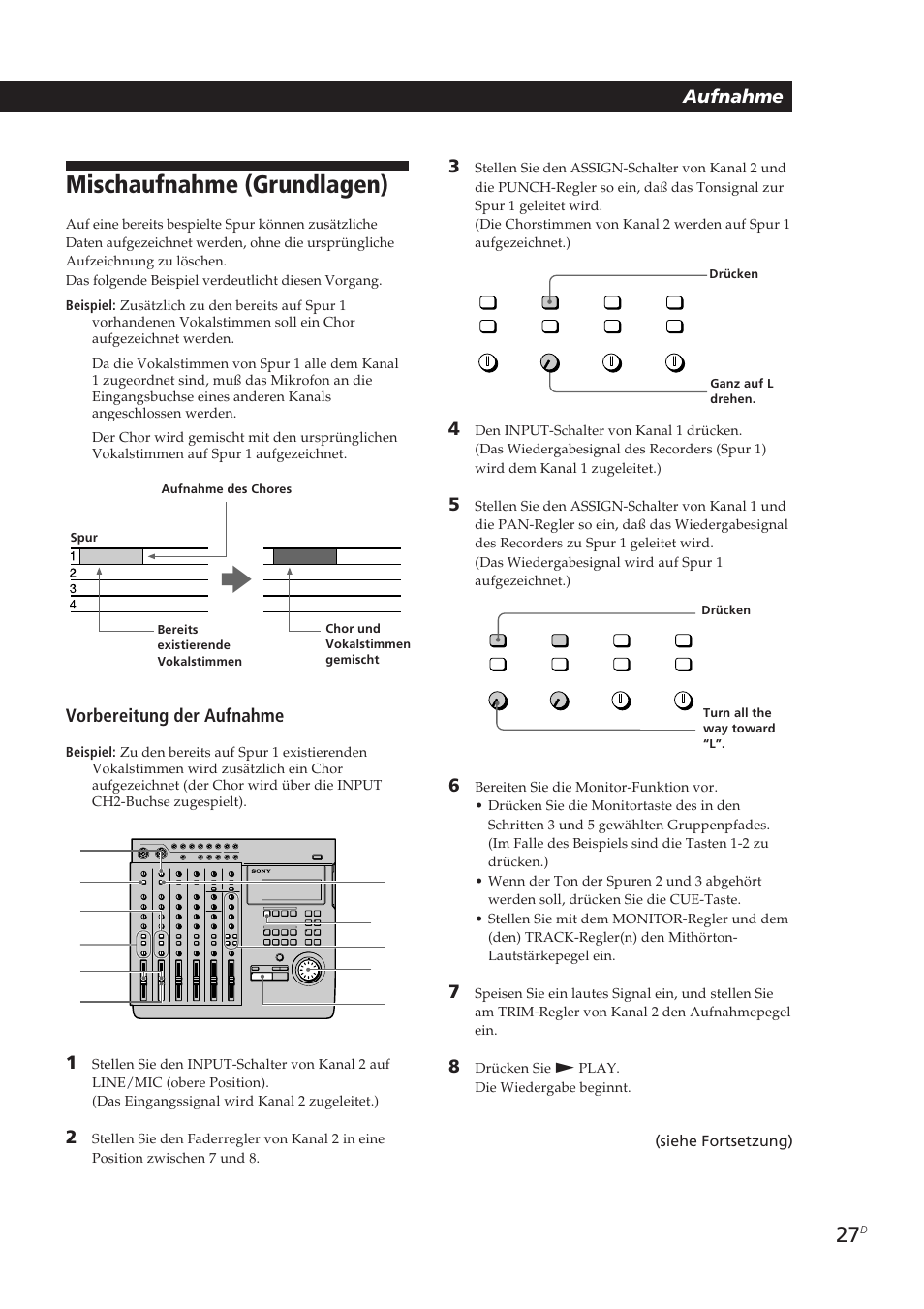 Mischaufnahme (grundlagen), Aufnahme 3, Vorbereitung der aufnahme | Sony MDM-X4 User Manual | Page 156 / 194