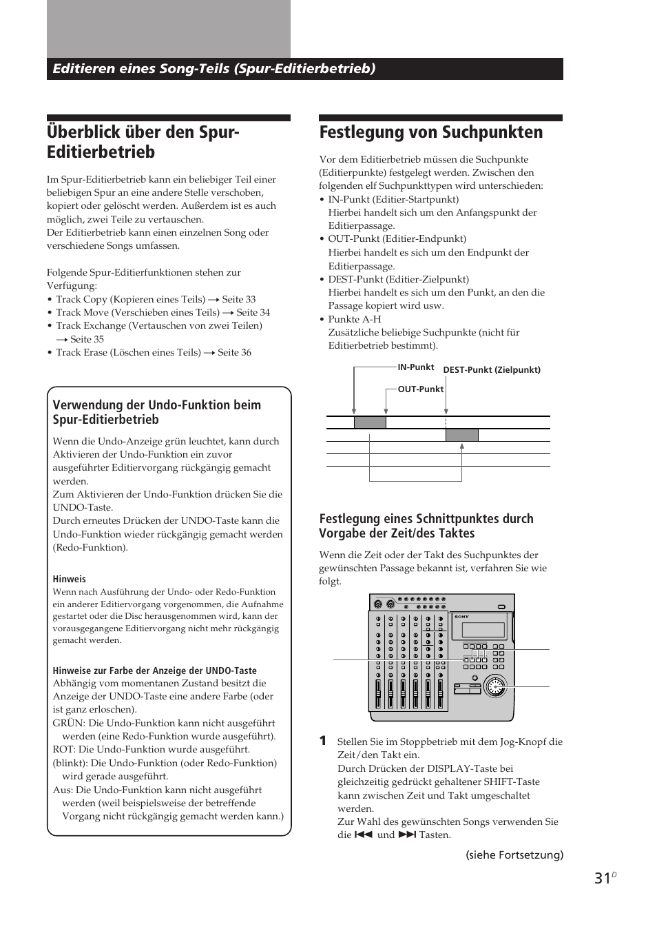 Überblick über den spur- editierbetrieb, Festlegung von suchpunkten | Sony MDM-X4 User Manual | Page 160 / 194