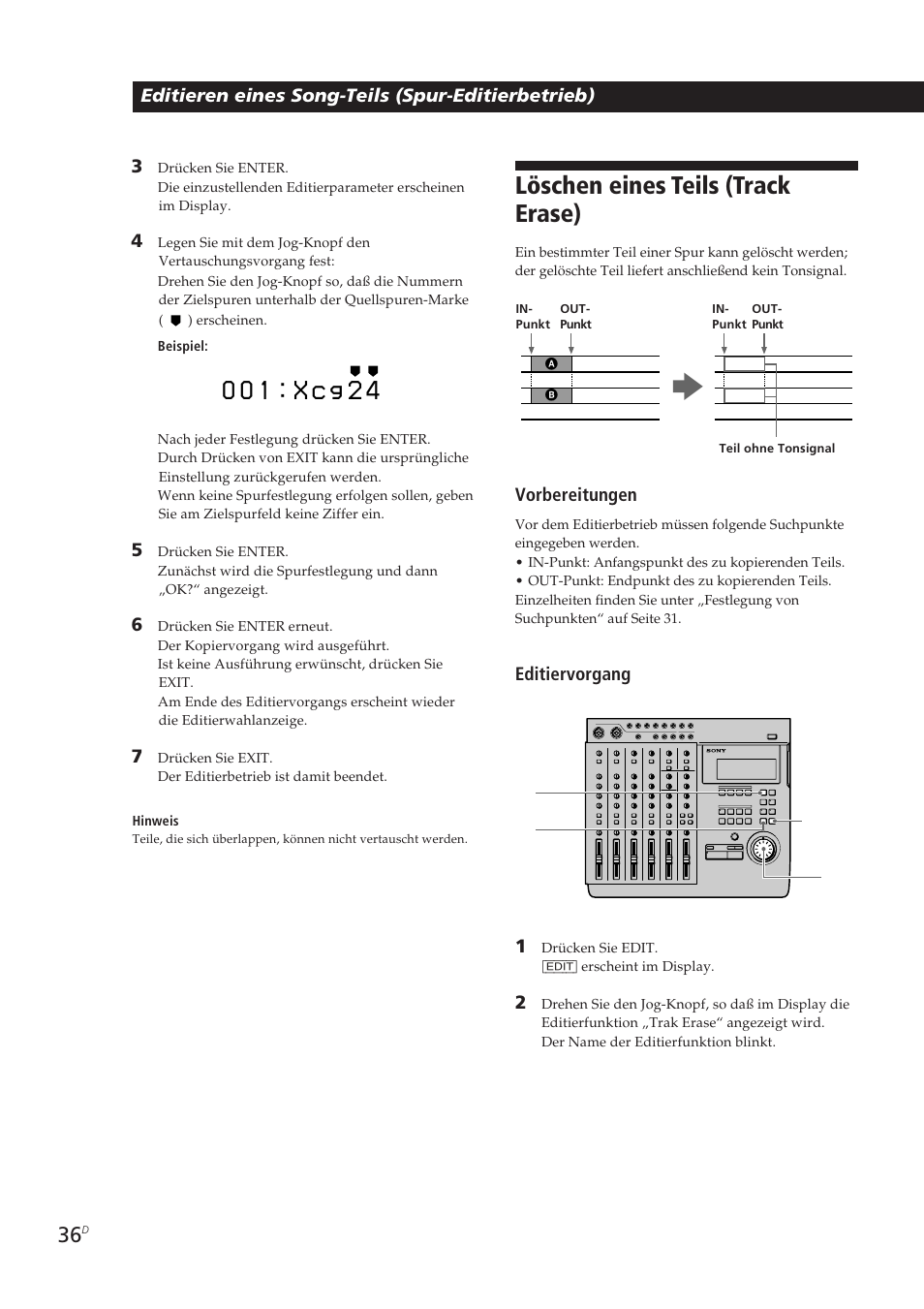 Löschen eines teils (track erase) | Sony MDM-X4 User Manual | Page 165 / 194