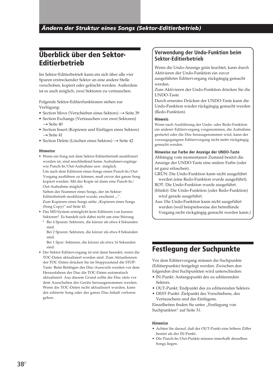 Überblick über den sektor- editierbetrieb, Festlegung der suchpunkte | Sony MDM-X4 User Manual | Page 167 / 194