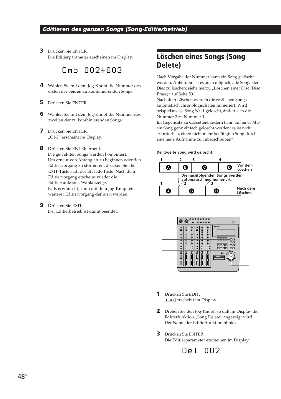 D e l 0 0 2, Löschen eines songs (song delete) | Sony MDM-X4 User Manual | Page 177 / 194