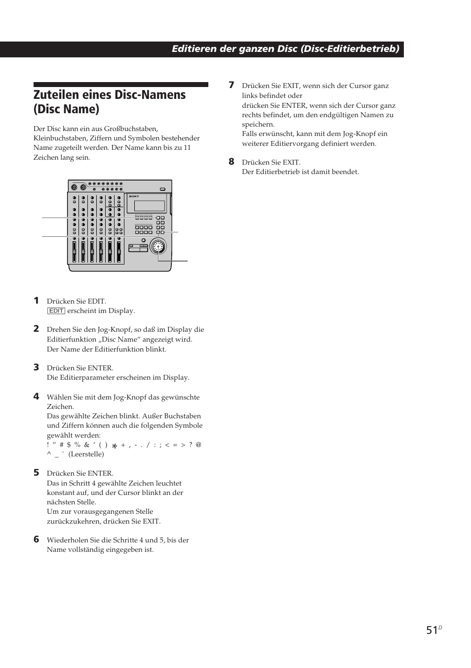 Zuteilen eines disc-namens (disc name) | Sony MDM-X4 User Manual | Page 180 / 194