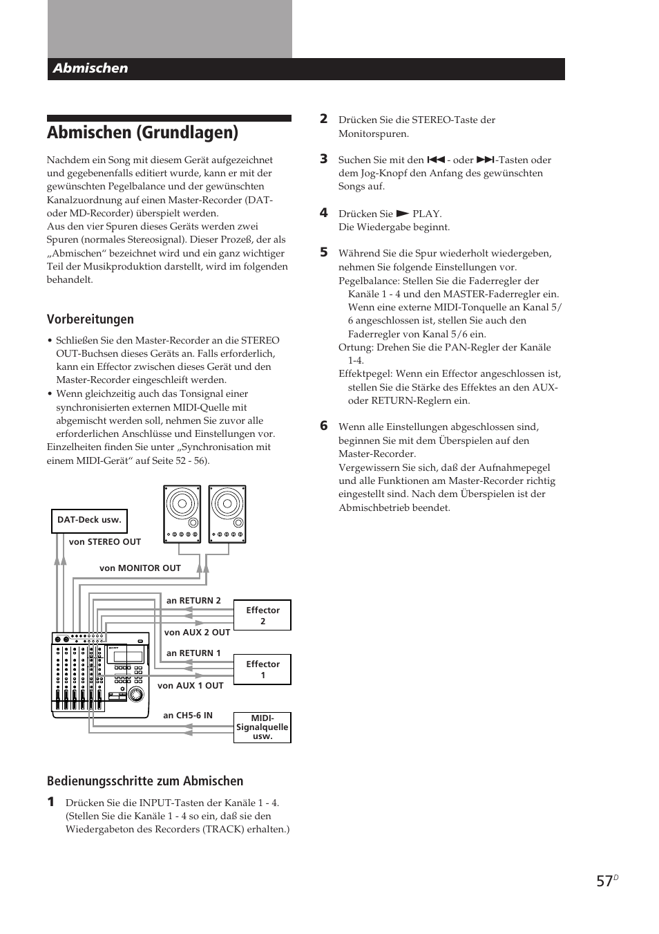 Abmischen (grundlagen), Abmischen, Vorbereitungen | Bedienungsschritte zum abmischen 1 | Sony MDM-X4 User Manual | Page 186 / 194