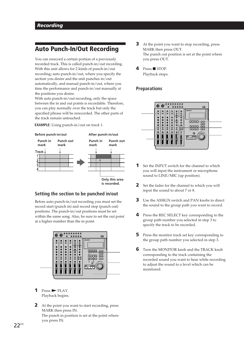 Auto punch-in/out recording | Sony MDM-X4 User Manual | Page 22 / 194