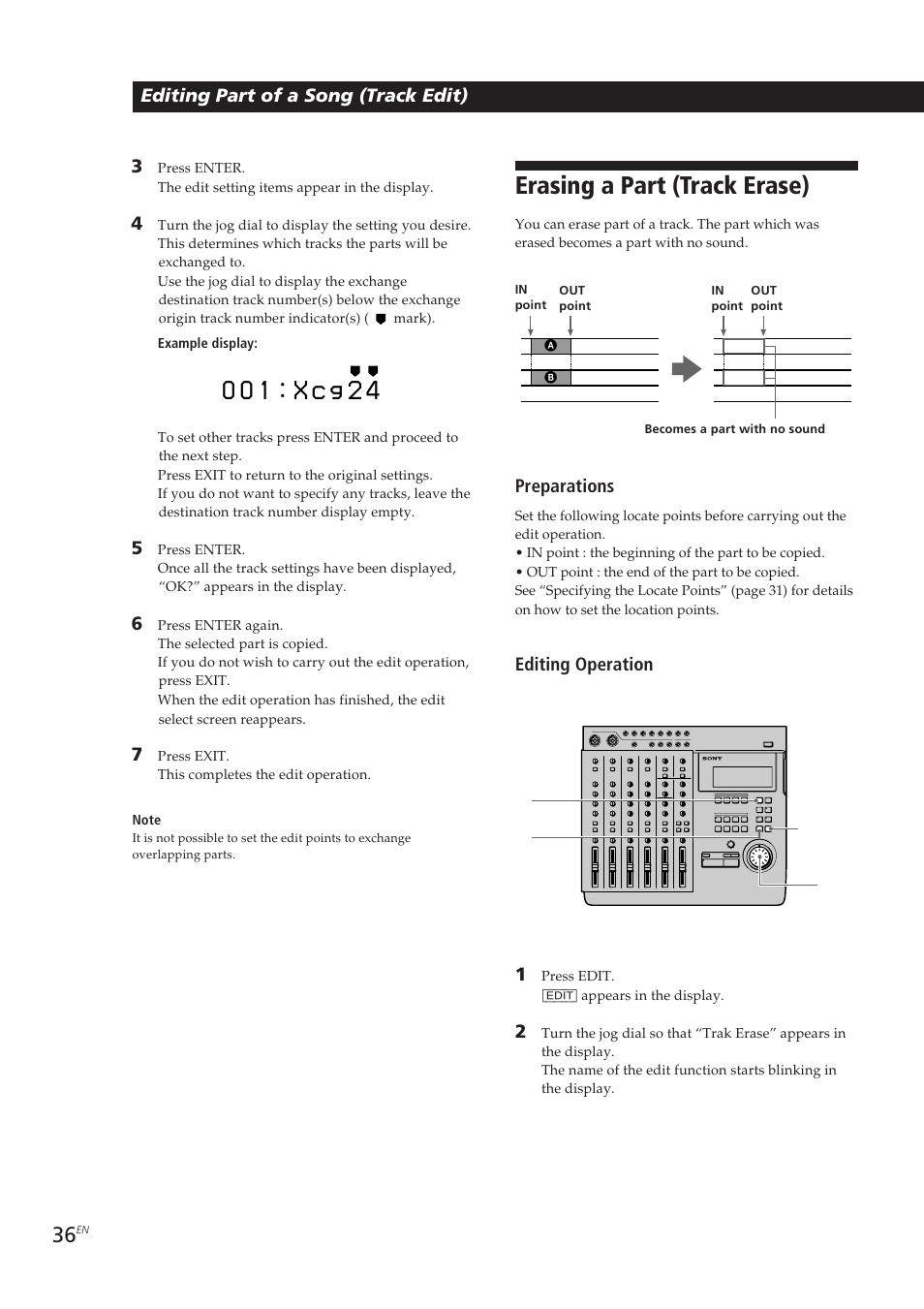 Erasing a part (track erase) | Sony MDM-X4 User Manual | Page 36 / 194