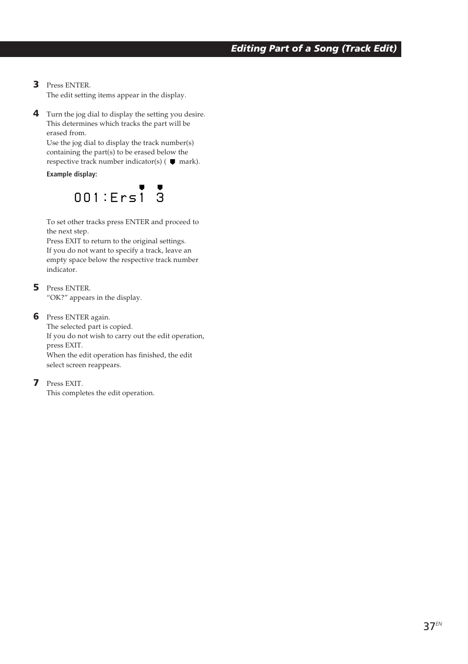 Editing part of a song (track edit) 3 | Sony MDM-X4 User Manual | Page 37 / 194