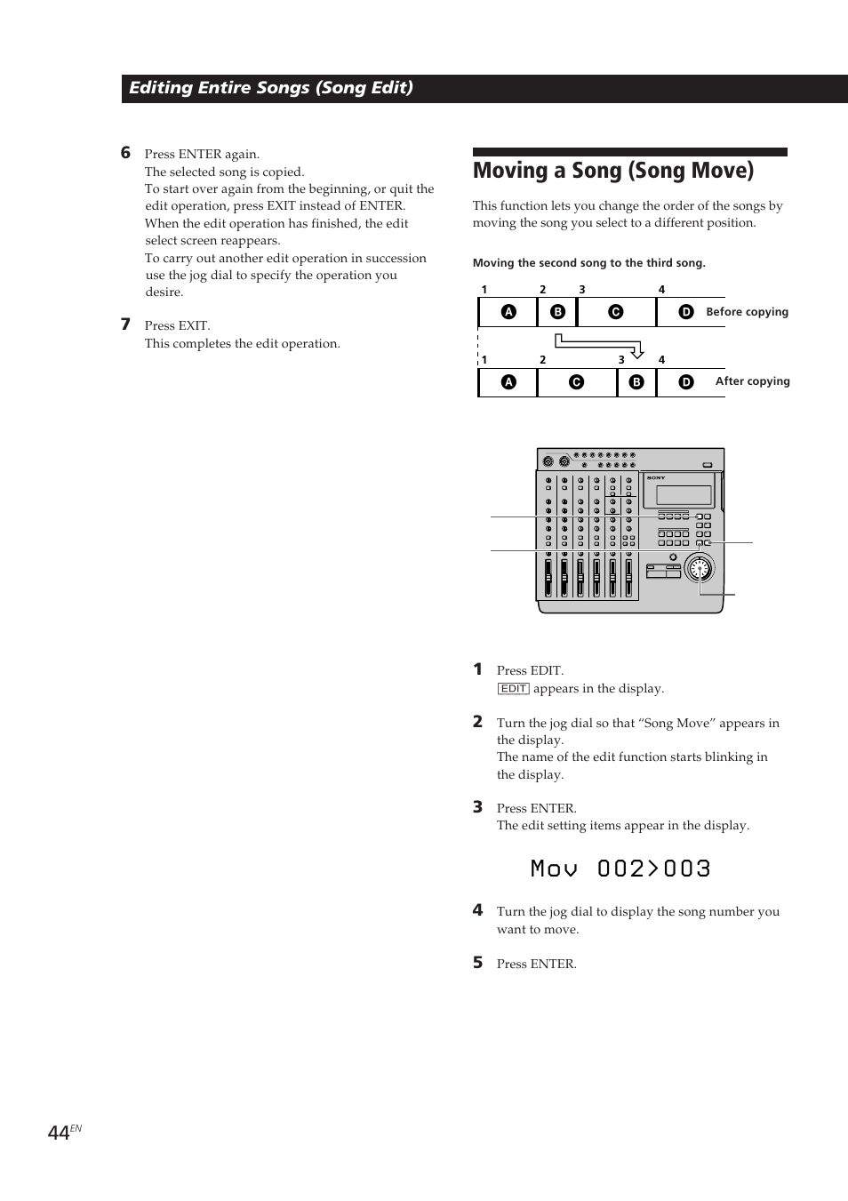 Moving a song (song move) | Sony MDM-X4 User Manual | Page 44 / 194