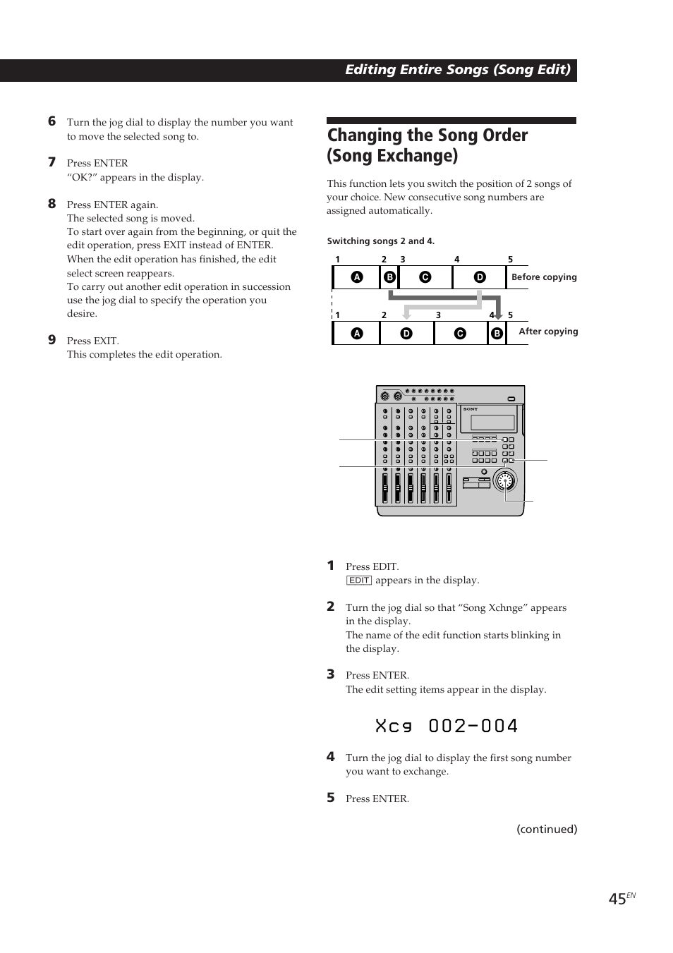 Changing the song order (song exchange) | Sony MDM-X4 User Manual | Page 45 / 194