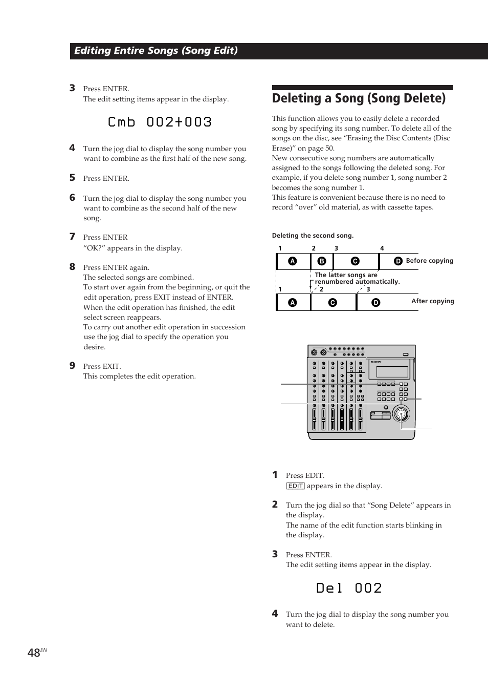 D e l 0 0 2, Deleting a song (song delete) | Sony MDM-X4 User Manual | Page 48 / 194