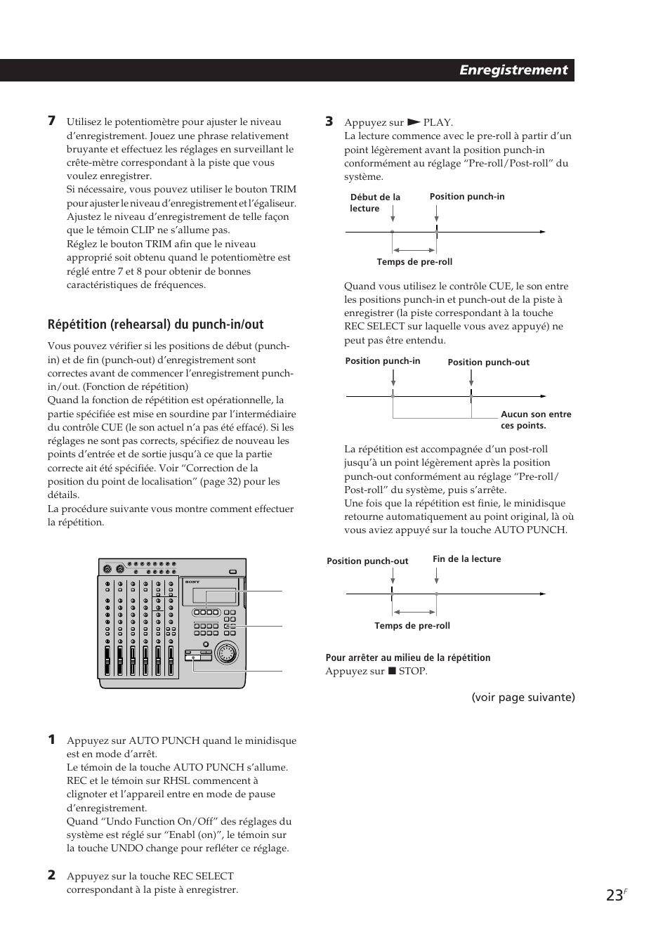 Enregistrement 7, Répétition (rehearsal) du punch-in/out | Sony MDM-X4 User Manual | Page 88 / 194