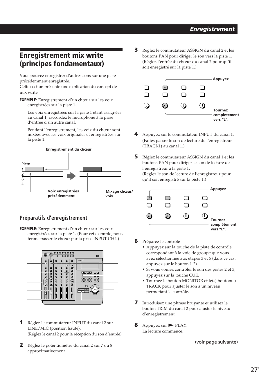 Enregistrement mix write (principes fondamentaux), Enregistrement 3, Préparatifs d’enregistrement | Sony MDM-X4 User Manual | Page 92 / 194