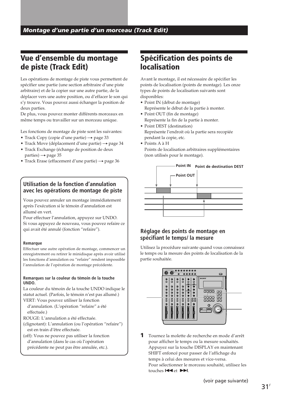 Vue d’ensemble du montage de piste (track edit), Spécification des points de localisation | Sony MDM-X4 User Manual | Page 96 / 194