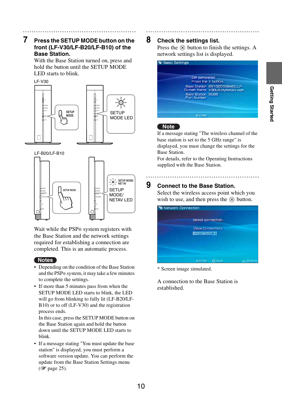 A connection to the base station is established, Screen image simulated | Sony LocationFree Player for PSP User Manual | Page 10 / 27