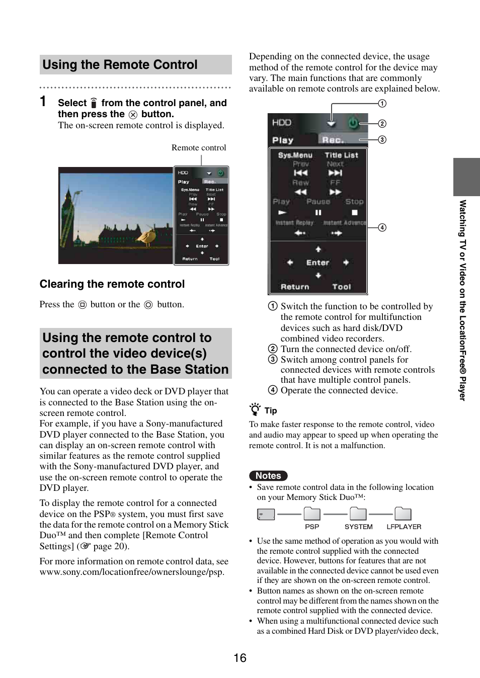 Clearing the remote control | Sony LocationFree Player for PSP User Manual | Page 16 / 27