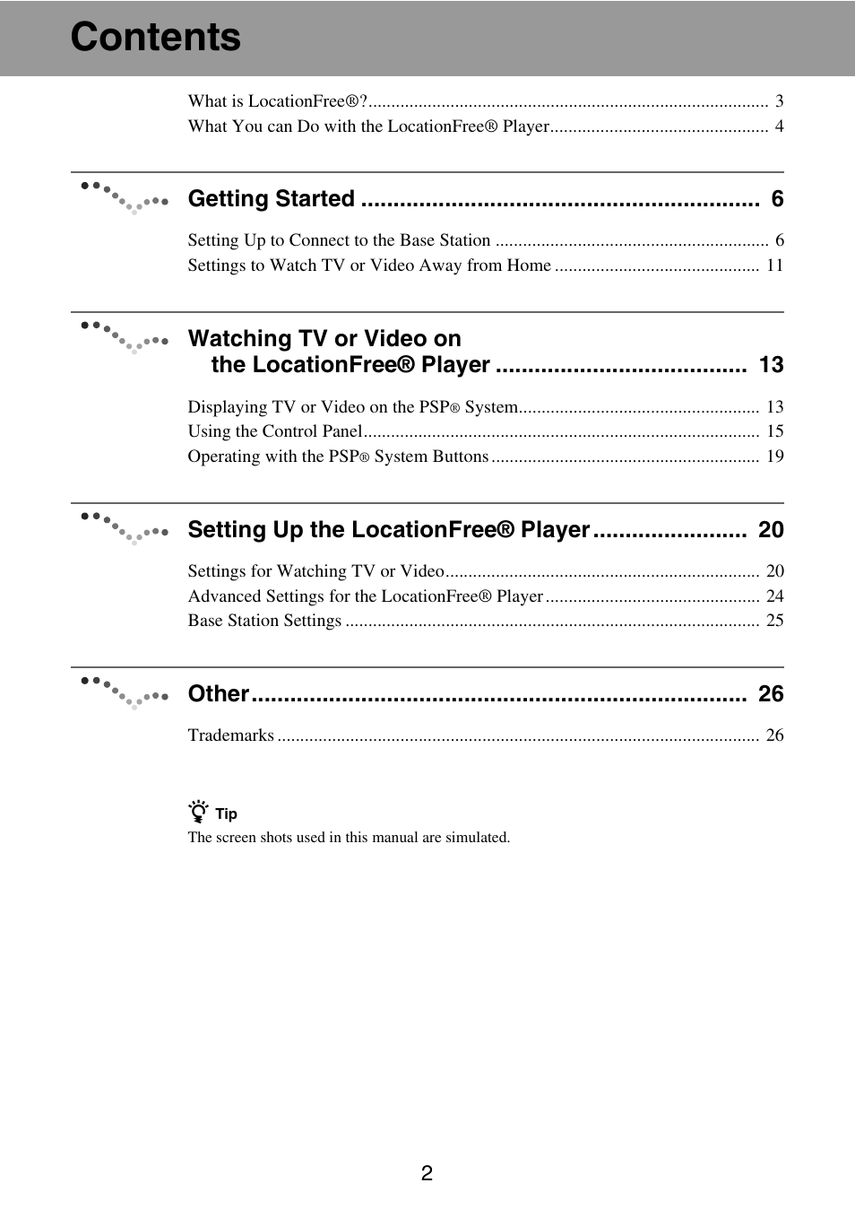 Sony LocationFree Player for PSP User Manual | Page 2 / 27