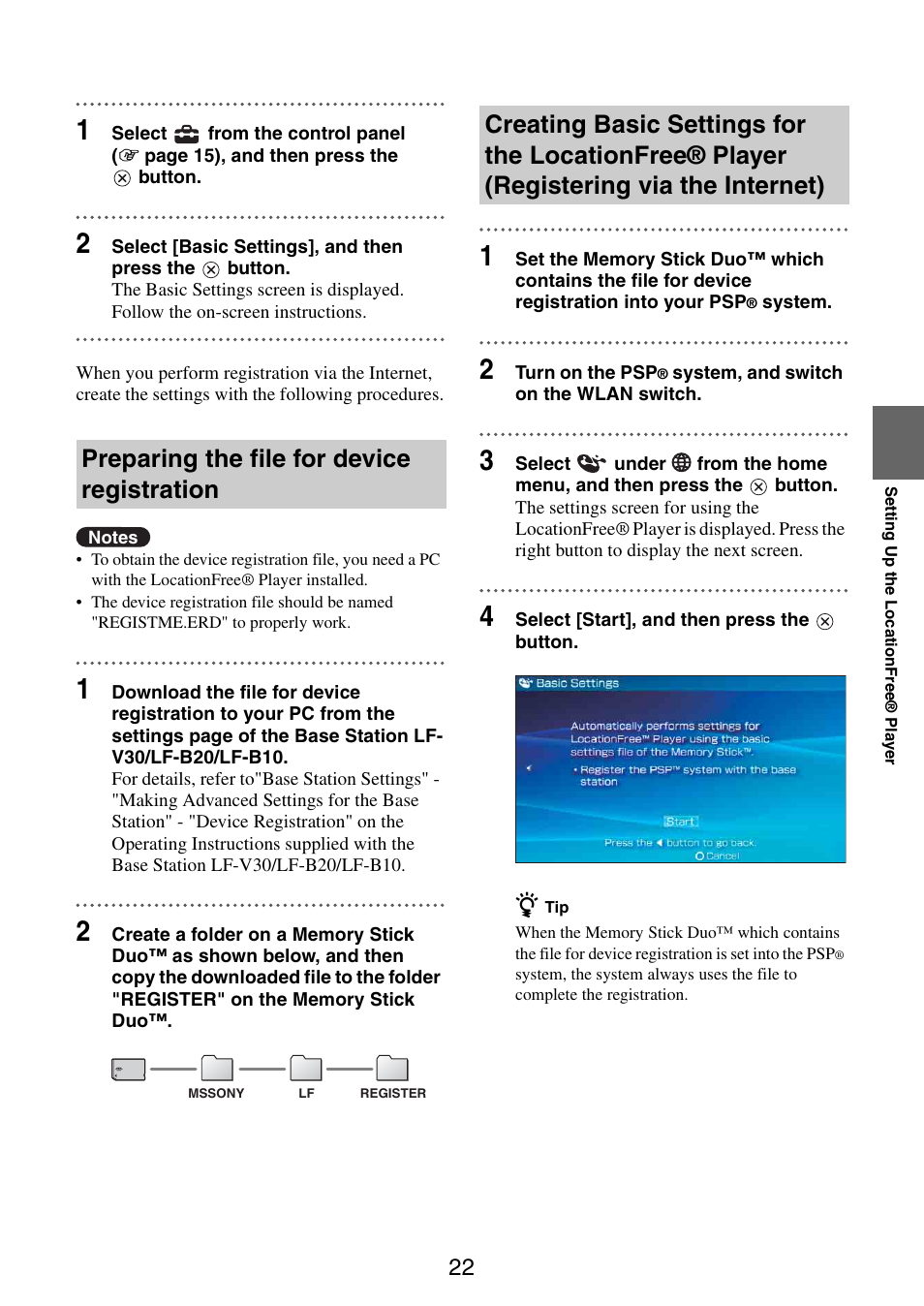 Preparing the file for device registration | Sony LocationFree Player for PSP User Manual | Page 22 / 27
