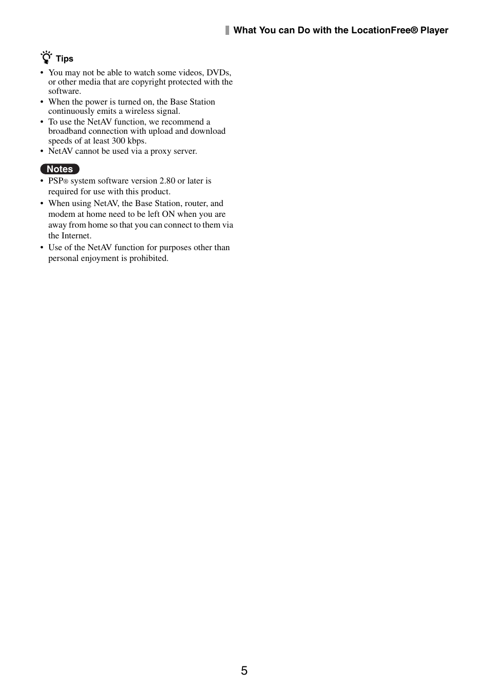 Sony LocationFree Player for PSP User Manual | Page 5 / 27