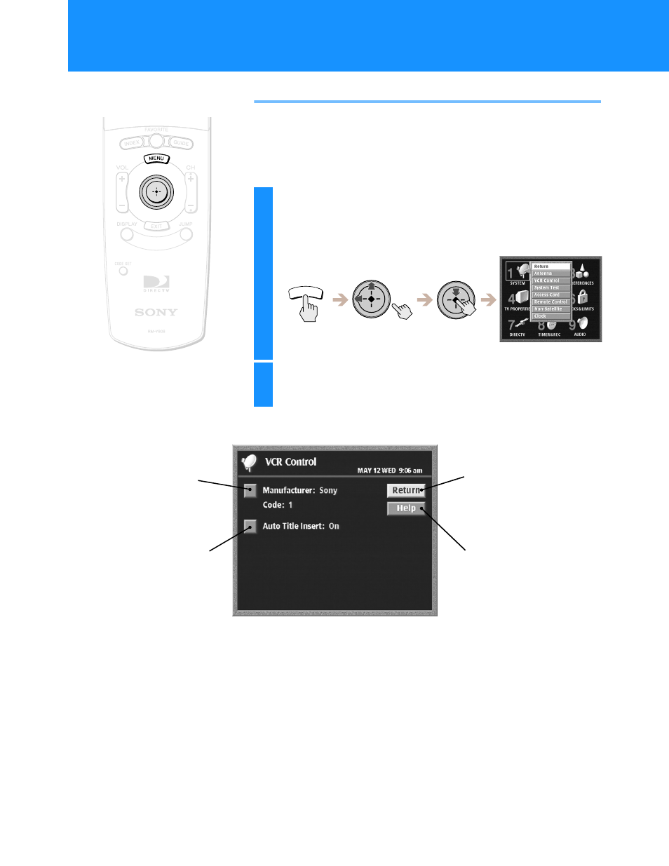 Setting up the vcr control feature | Sony HD100 User Manual | Page 30 / 96