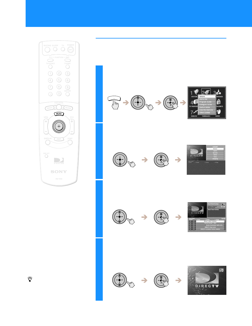 Using the category guide | Sony HD100 User Manual | Page 46 / 96