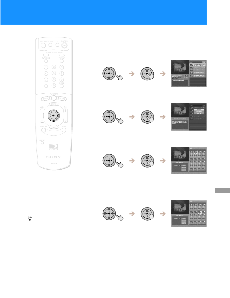 Customizing the favorite stations guide 1 | Sony HD100 User Manual | Page 49 / 96