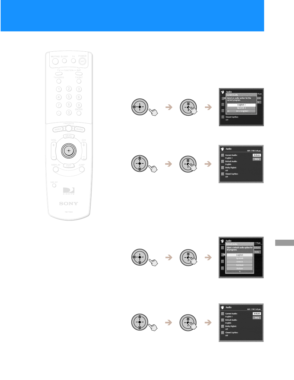 Changing the current audio, Changing the default audio | Sony HD100 User Manual | Page 81 / 96