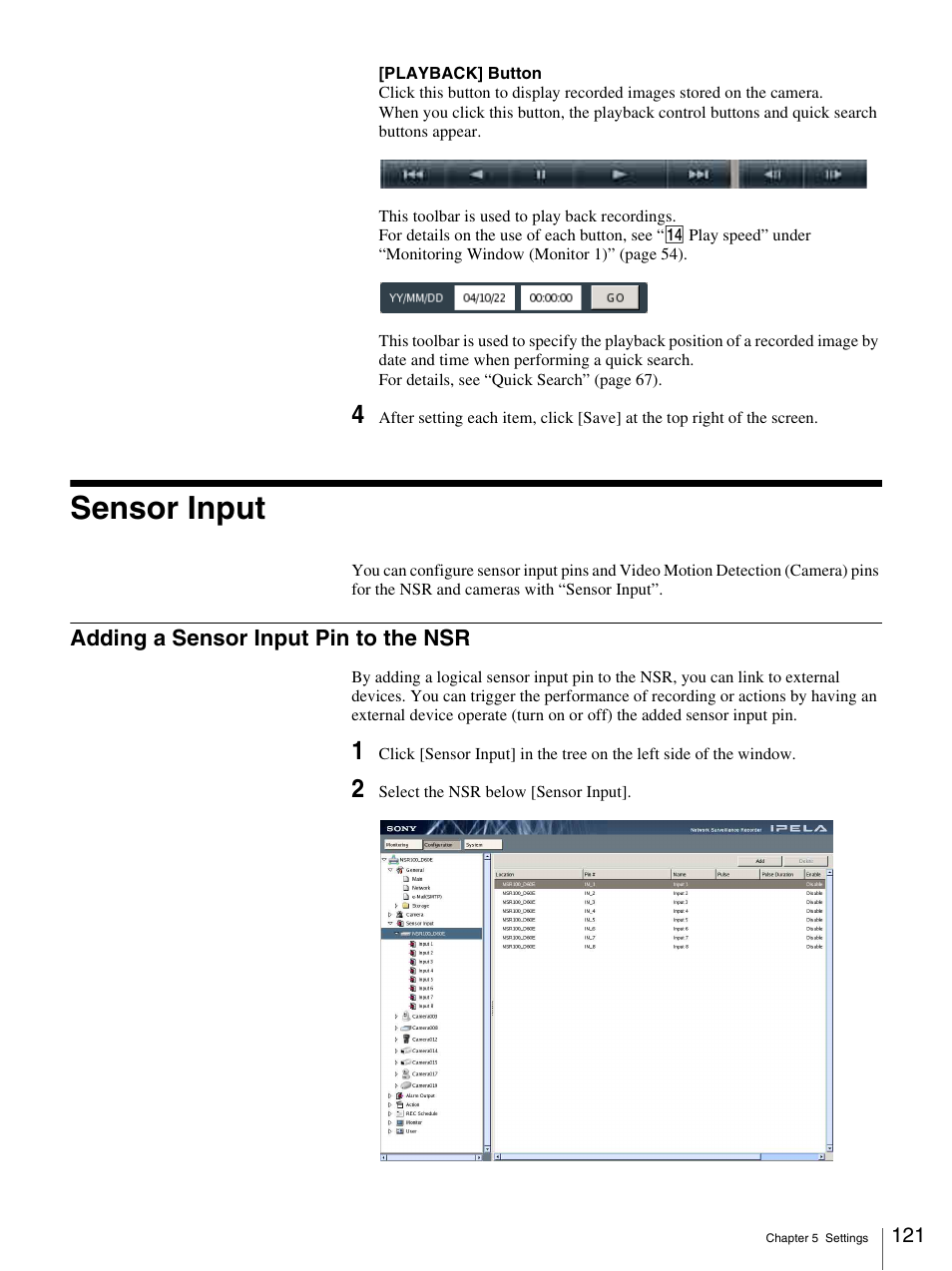 Sensor input, Adding a sensor input pin to the nsr | Sony IPELA NSR-100 User Manual | Page 121 / 186
