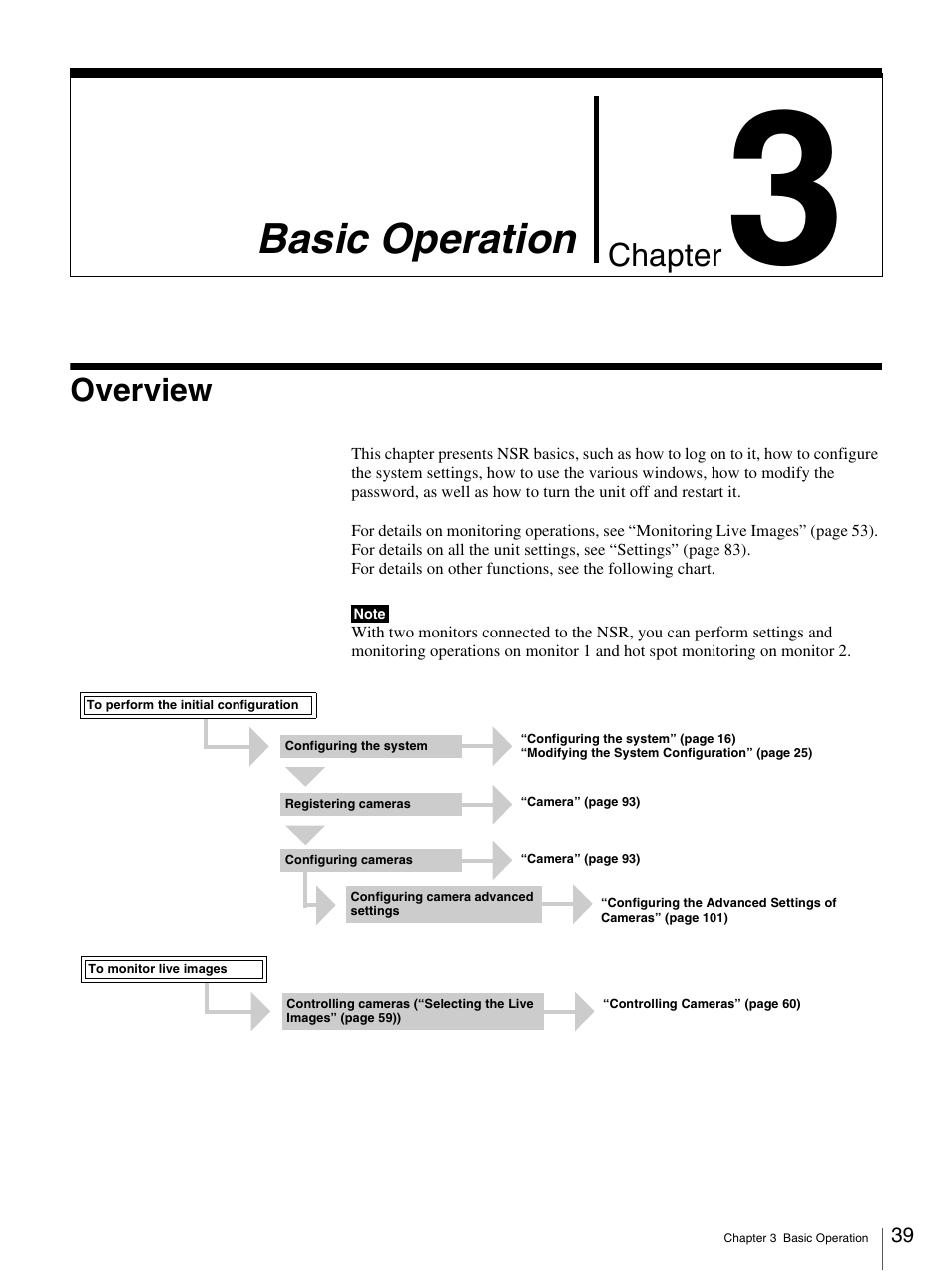Chapter 3 basic operation, Overview, Basic operation | Chapter | Sony IPELA NSR-100 User Manual | Page 39 / 186