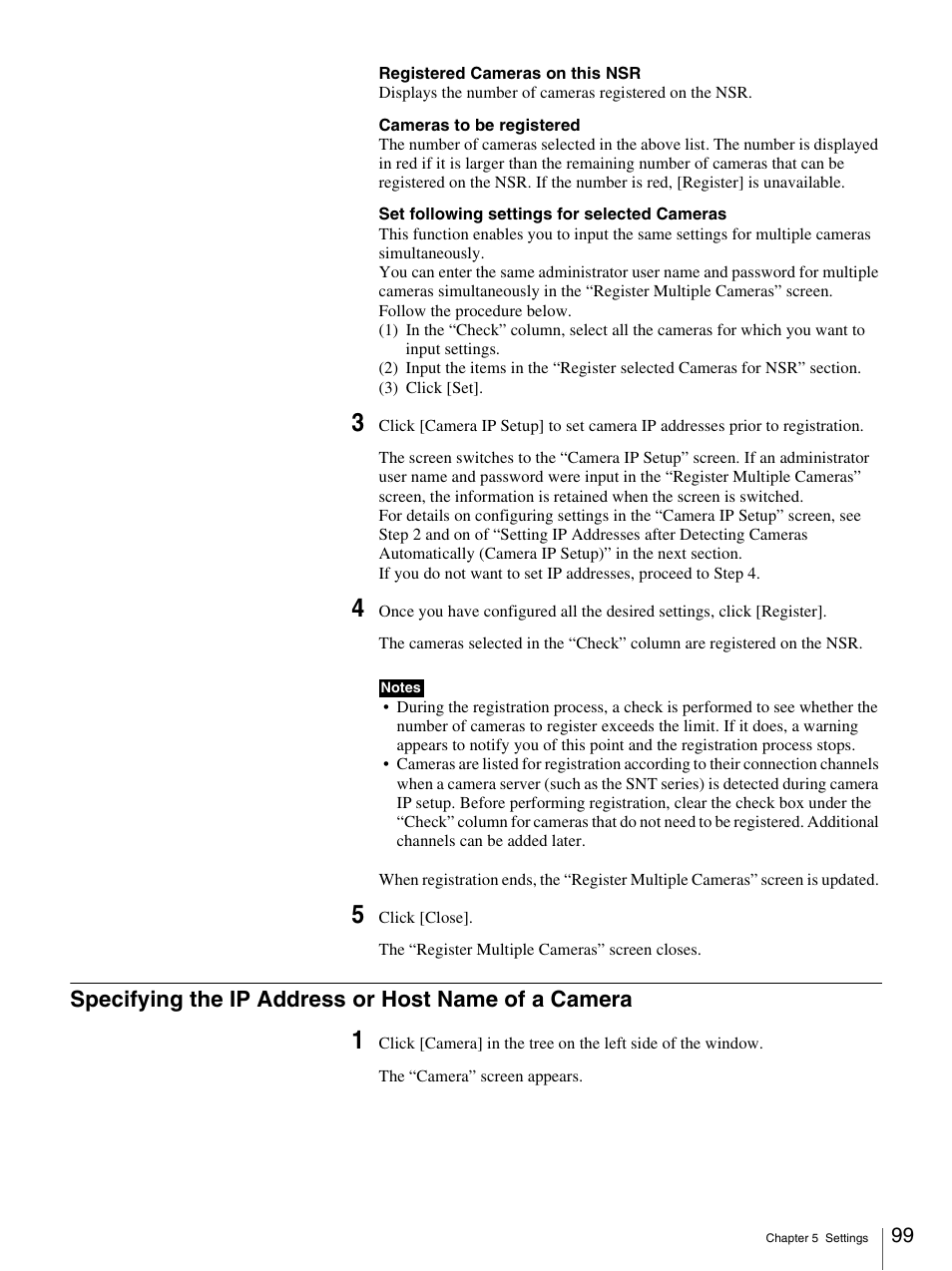 Specifying the ip address or host name of a camera | Sony IPELA NSR-100 User Manual | Page 99 / 186