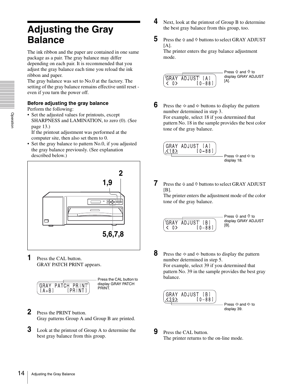 Adjusting the gray balance | Sony UP-D75 User Manual | Page 14 / 22