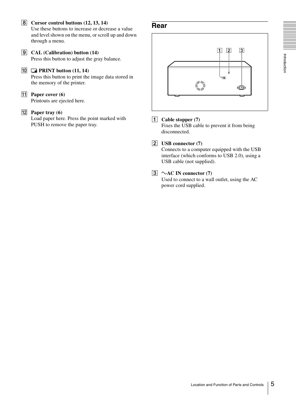 Rear | Sony UP-D75 User Manual | Page 5 / 22
